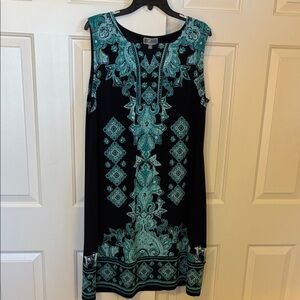 JM Collection Black Dress with Teal Accent and Embellishments
